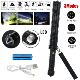 USB Rechargeable LED Flashlight Retractable Torch 3 Mode Zoomable Security Light Outdoor Flashlight Set
