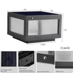 12 Black Solar Powered LED Post Cap Light, Modern Outdoor LED Fence Light For Pathways, Decks, And Patios  2-Pack
