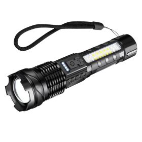 Rechargeable LED Flashlight Tactical Torch Police Super Bright Work Light Camping Lamp 3 Lighting Modes  USB Charging (Color: Black)