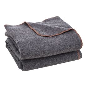 Wool Camping Blanket 64" x 88" Warm for Camping Hiking Travel (Color: Light Grey)